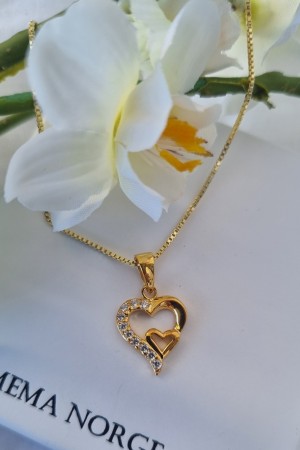 Sølv forgylt hjerte m/zirconia stener
