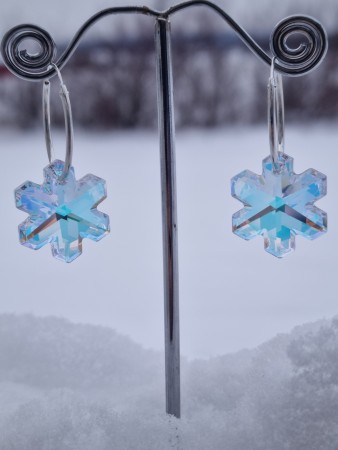 Sølv øreringer m/Swarovski snøkrystall, Aurora Borealis