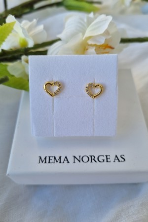 Sølv forgylt ørepynt, hjerte m/zirconia