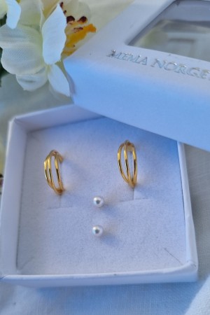 2 pk sølv forg. ørepynt, 3mm perle + 12mm ørering