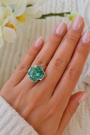 Lekker vintage sølv ring m/blågrønn sten, KUN 1 STK