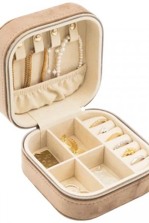 Smykkeskrin, Brun/kremfarget velur merd glidelås