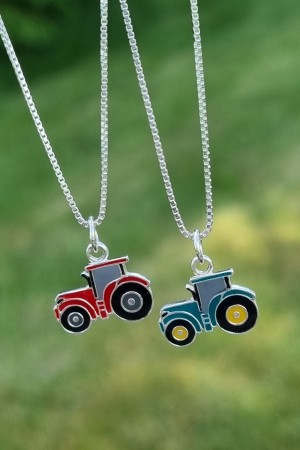Sølv anheng, traktor m/emalje, rød eller grønn