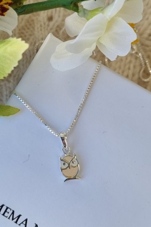 Sølv anheng, ugle m/rosa emalje