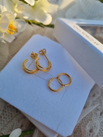 2 pk sølv forg. ørepynt, 12mm ørepynt + 10mm øreringer