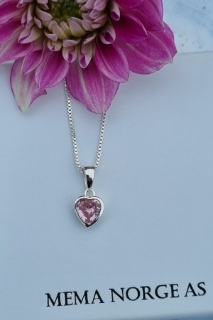 Sølv hjertesmykke, zirconia sten, rosa