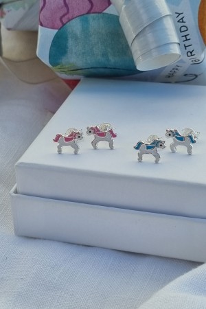 Unicorn, sølv ørepynt, rosa eller blå