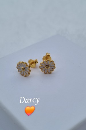 Lekre sølv forgylt ørepynt, Darcy m/hvit emalje og zirconia i midten