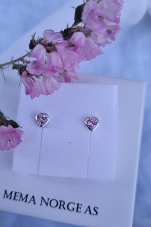 Sølv ørepynt, hjerte m/rosa zirconia