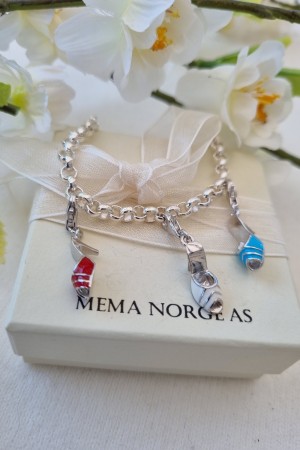 Sølv charms m/emalje, sandal, rød, blå eller hvit (kun charms)