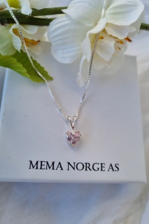 Sølv hjerte, m/rosa zirconer