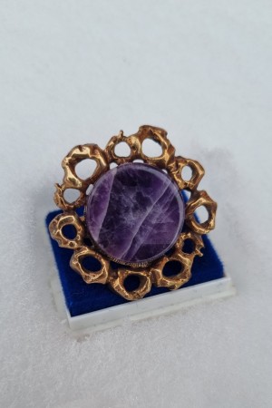 Stilig bronse ring m/amatyst, design: Kalevi Sara of Finland