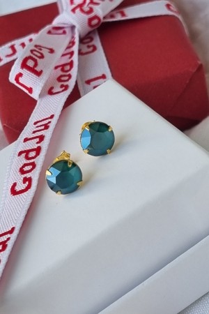 Sølv forgylt ørepynt, Swarovski, 7mm, grønn