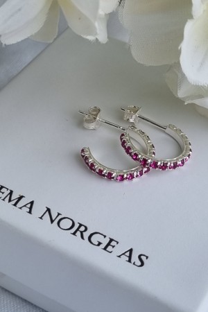 Sølv øreringer, 14mm, rosa