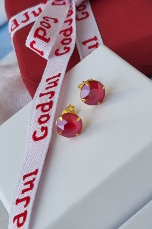 Sølv forgylt ørepynt, rød, swarovski, 7mm