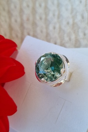 Lekker vintage sølv ring m/blågrønn sten, KUN 1 STK