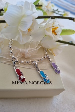 Sølv charms m/emalje, slippers, rød, blå eller lilla (kun charms)