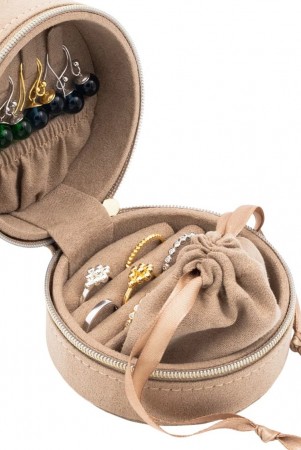 Smykke/reiseskrin, Brun/kremfarget velur med glidelås