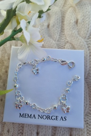 Sølv armbånd,16cm  m/sommerfugler