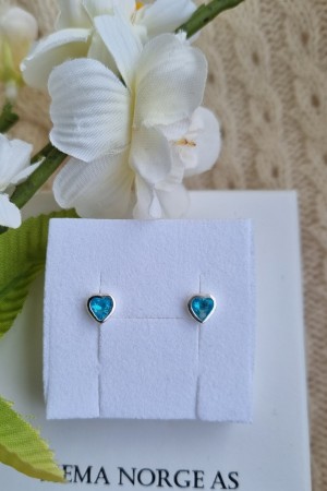 Sølv ørepynt, hjerte m/turkis zirconia